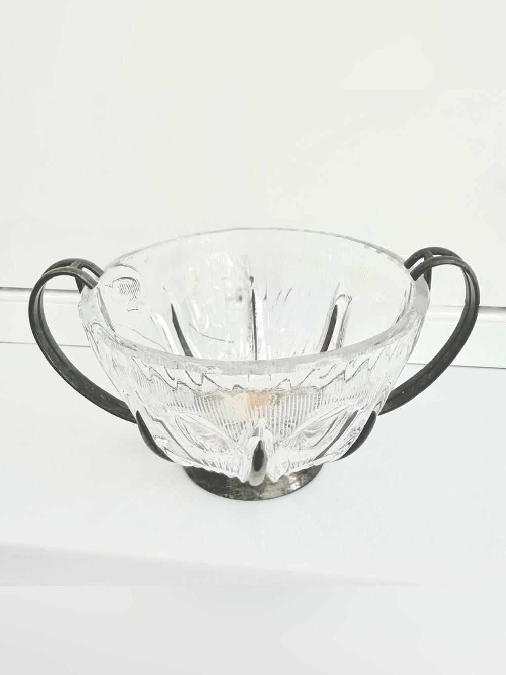 Hefra Crystal Sugar Bowl in Silver Plated Stand marked MET Poland Vintage 1970s